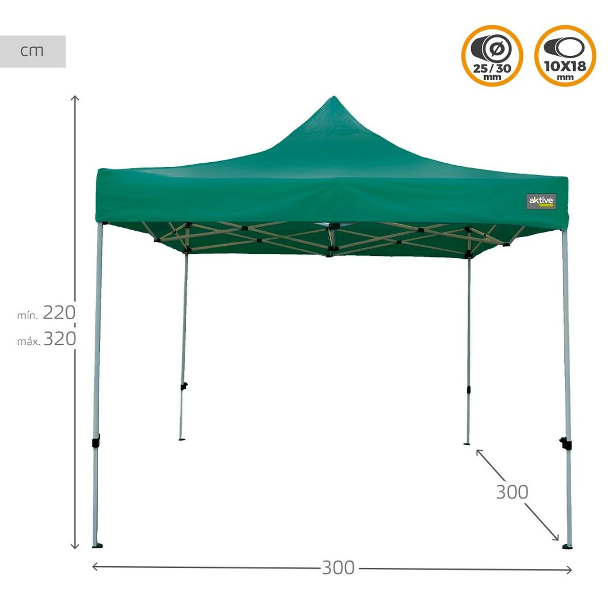 Gartenlaube Aktive Biegsam Einstellbare Höhe Stahl Polyester 420D Oxford Grün 300 X 320 X 300 Cm