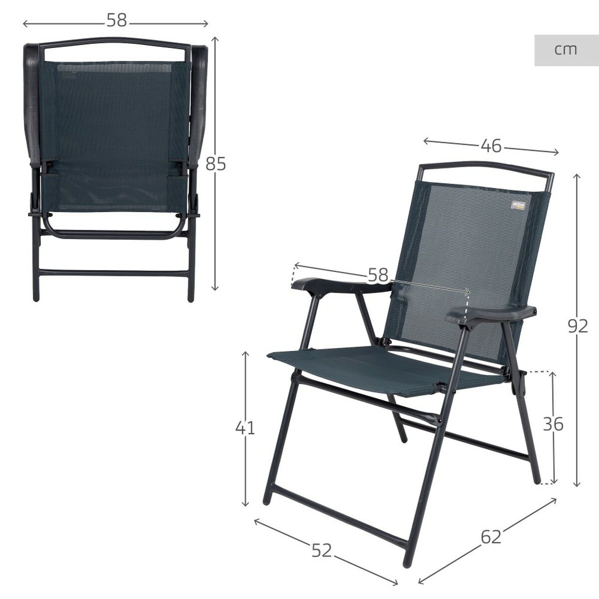 Gepolsterte Campingstuhl Aktive Grau 46 X 92 X 62 Cm (2 Stück)