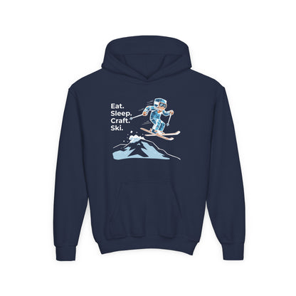 Ski Hoodie Kinder | Eat. Sleep. Craft. Repeat. | Gamer Pullover Pixel Art
