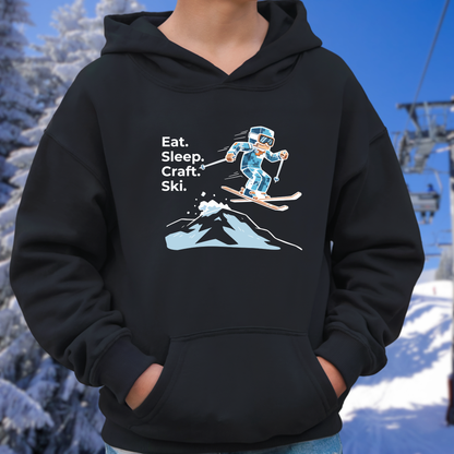 Ski Hoodie Kinder | Eat. Sleep. Craft. Repeat. | Gamer Pullover Pixel Art