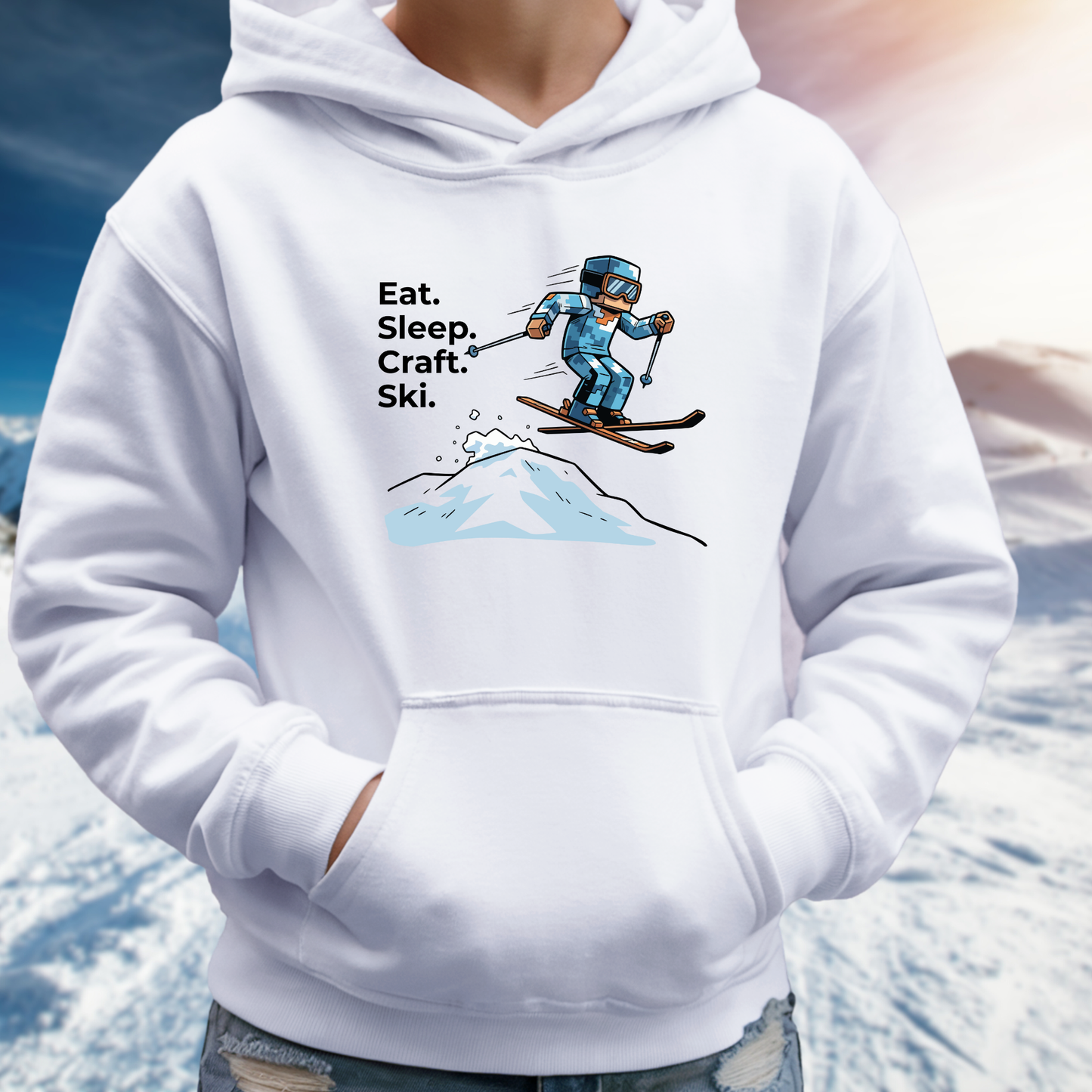 Ski Hoodie Kinder | Eat. Sleep. Craft. Repeat. | Gamer Pullover Pixel Art