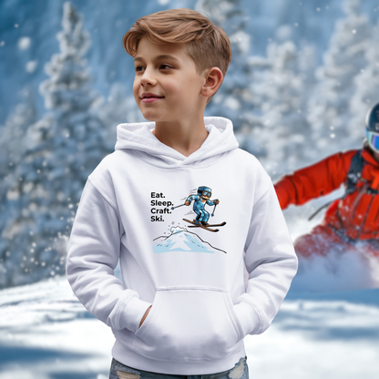 Ski Hoodie Kinder | Eat. Sleep. Craft. Repeat. | Gamer Pullover Pixel Art