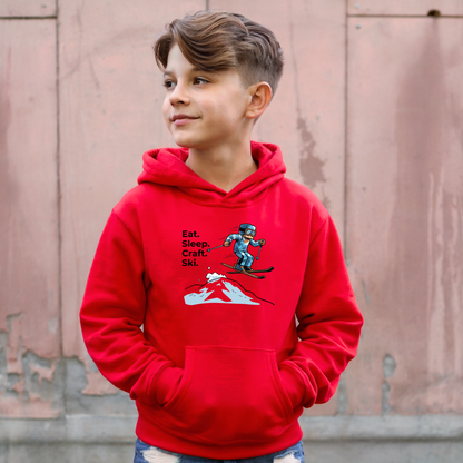 Ski Hoodie Kinder | Eat. Sleep. Craft. Repeat. | Gamer Pullover Pixel Art