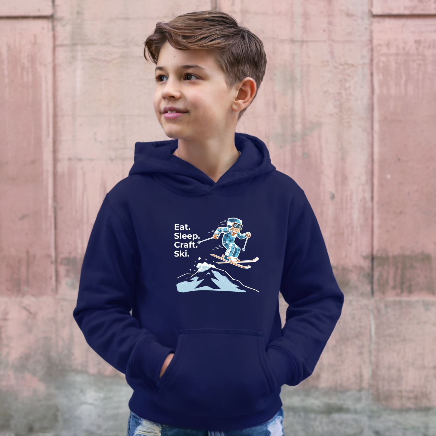 Ski Hoodie Kinder | Eat. Sleep. Craft. Repeat. | Gamer Pullover Pixel Art