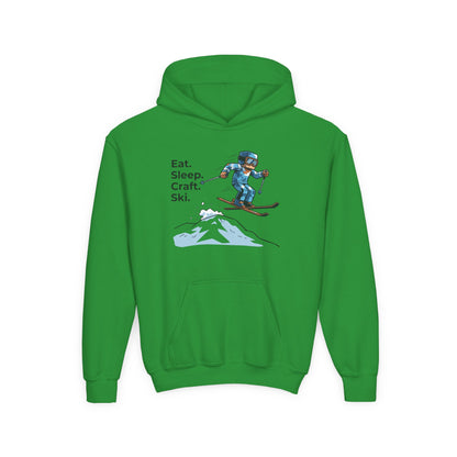 Ski Hoodie Kinder | Eat. Sleep. Craft. Repeat. | Gamer Pullover Pixel Art